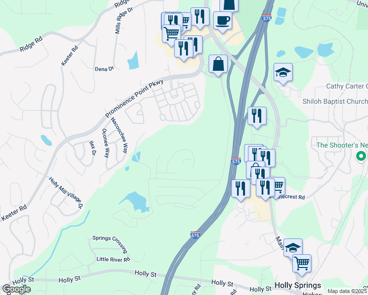 map of restaurants, bars, coffee shops, grocery stores, and more near 343 Hidden Creek Lane in Canton