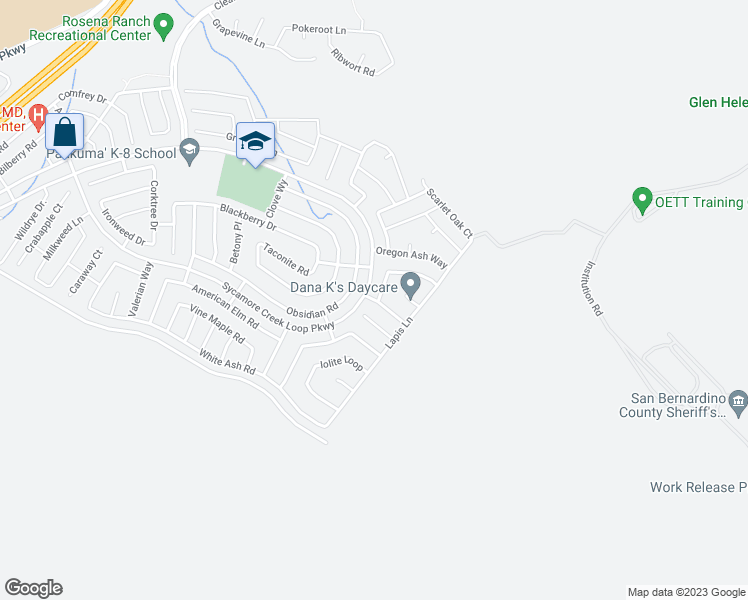 map of restaurants, bars, coffee shops, grocery stores, and more near 3993 Black Cottonwood Way in San Bernardino