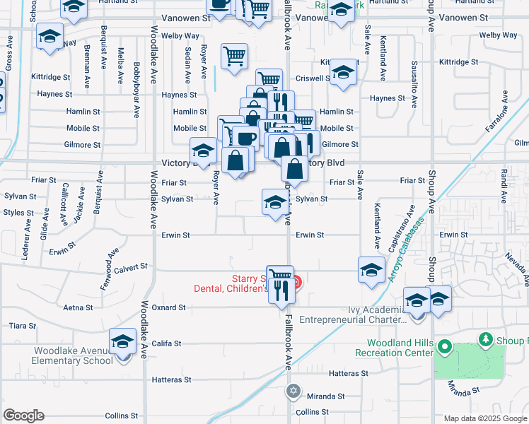 map of restaurants, bars, coffee shops, grocery stores, and more near 22835 Styles Street in Los Angeles