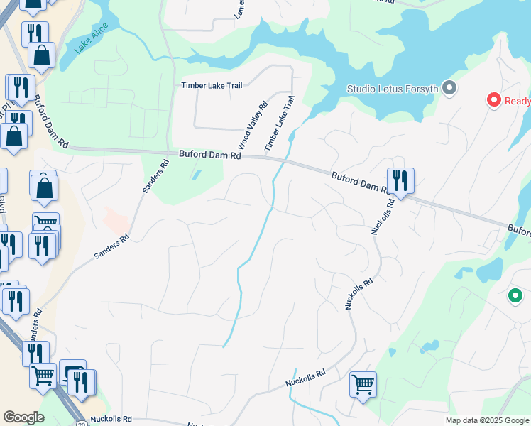 map of restaurants, bars, coffee shops, grocery stores, and more near 2255 Briarwood Trail in Cumming