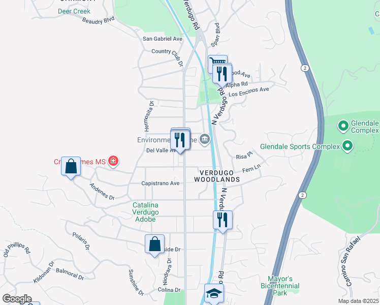 map of restaurants, bars, coffee shops, grocery stores, and more near 1700 Del Valle Avenue in Glendale