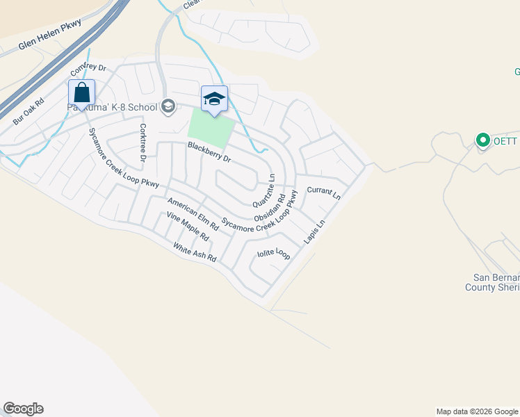 map of restaurants, bars, coffee shops, grocery stores, and more near 3910 Obsidian Road in San Bernardino