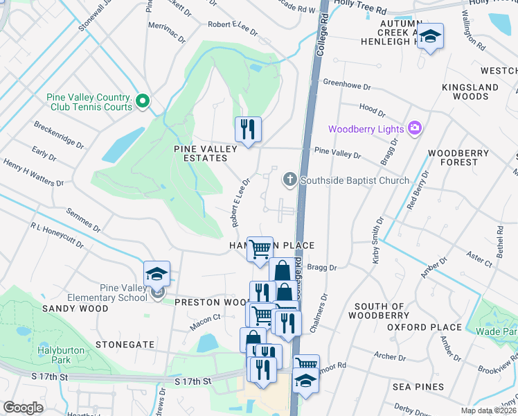 map of restaurants, bars, coffee shops, grocery stores, and more near 3403 Regency Drive in Wilmington