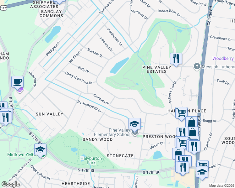 map of restaurants, bars, coffee shops, grocery stores, and more near 501-509 Burney Street in Wilmington