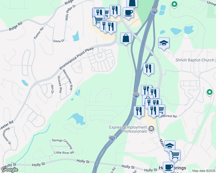 map of restaurants, bars, coffee shops, grocery stores, and more near 349 Hidden Creek Lane in Canton