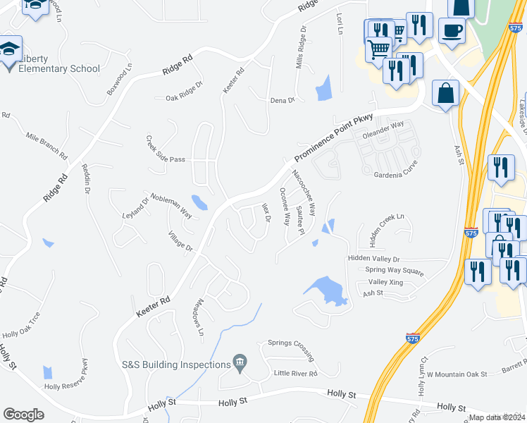 map of restaurants, bars, coffee shops, grocery stores, and more near 149 Ilex Drive in Canton