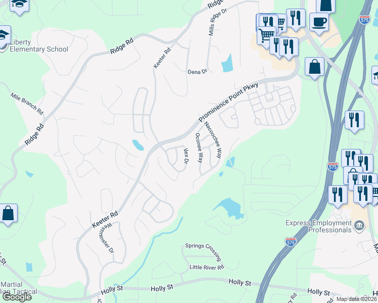 map of restaurants, bars, coffee shops, grocery stores, and more near 172 Ilex Drive in Canton