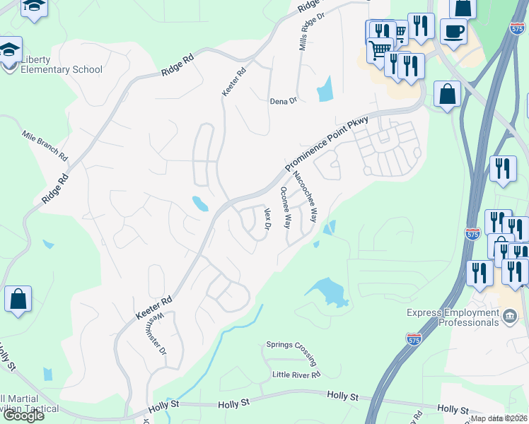 map of restaurants, bars, coffee shops, grocery stores, and more near 149 Ilex Drive in Canton