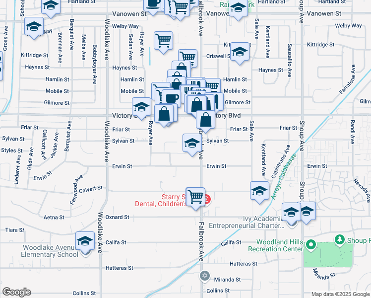 map of restaurants, bars, coffee shops, grocery stores, and more near 6245 McLaren Avenue in Los Angeles