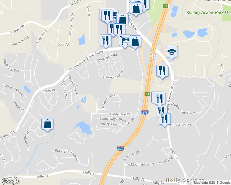map of restaurants, bars, coffee shops, grocery stores, and more near 347 Hidden Creek Lane in Canton