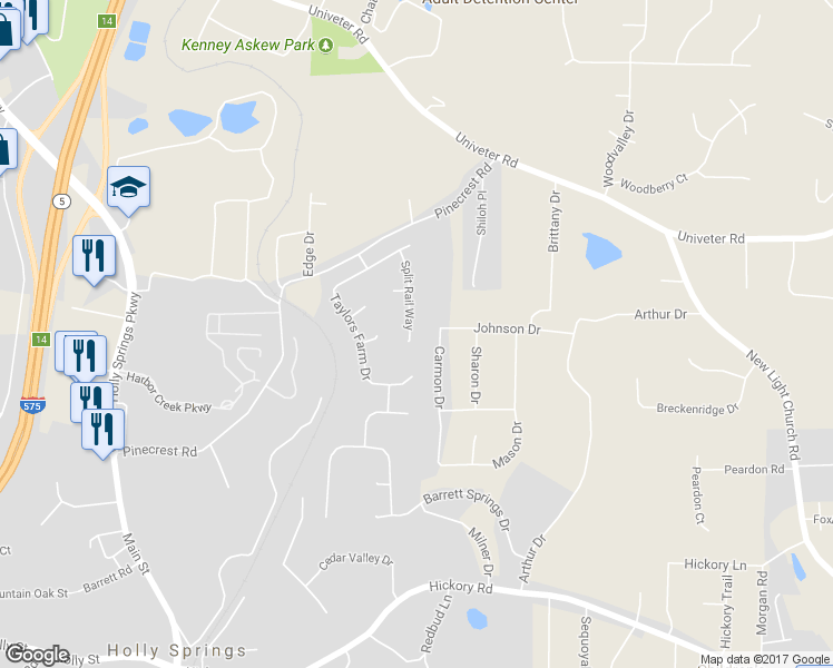 map of restaurants, bars, coffee shops, grocery stores, and more near 323 Split Rail Way in Canton