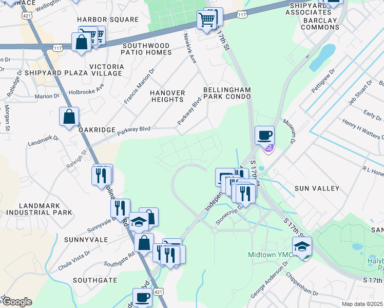 map of restaurants, bars, coffee shops, grocery stores, and more near 910 Hillandale Drive in Wilmington
