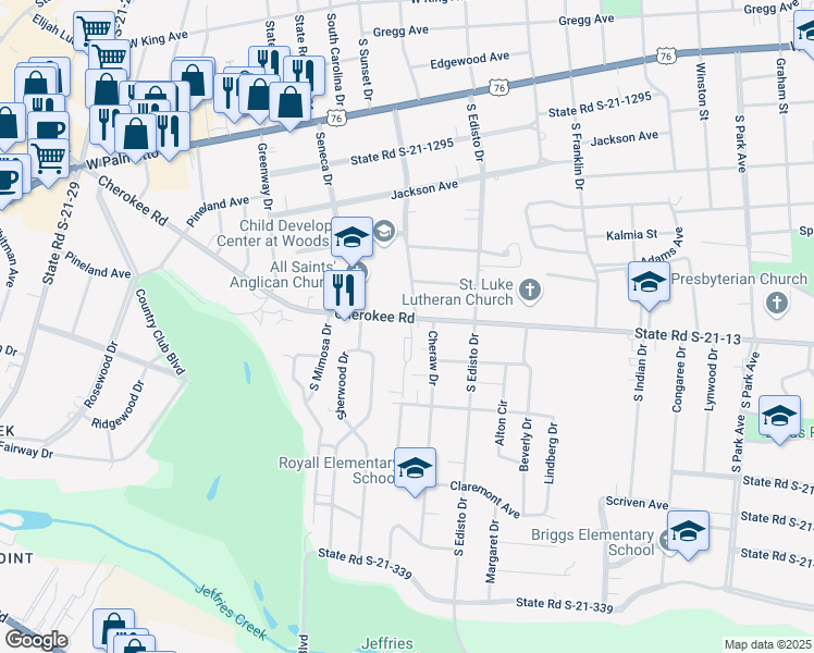 map of restaurants, bars, coffee shops, grocery stores, and more near 809 Cheraw Drive in Florence