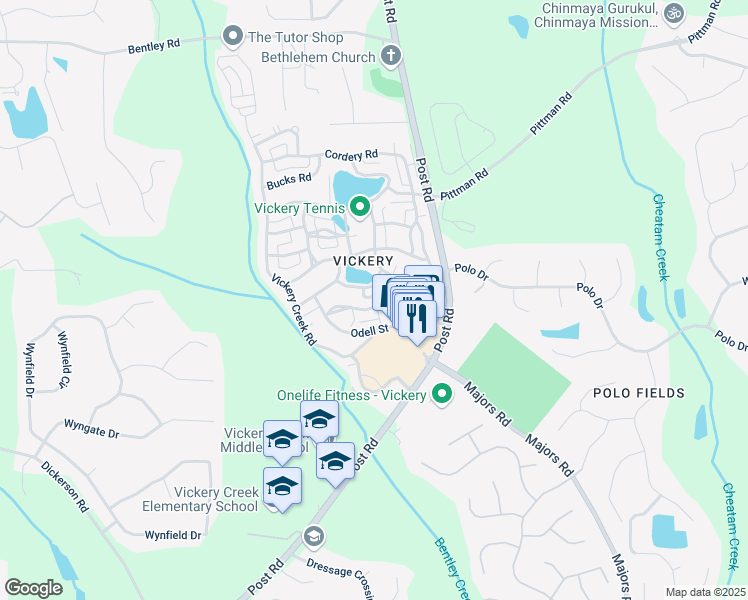 map of restaurants, bars, coffee shops, grocery stores, and more near 5812 Long Park Road in Cumming