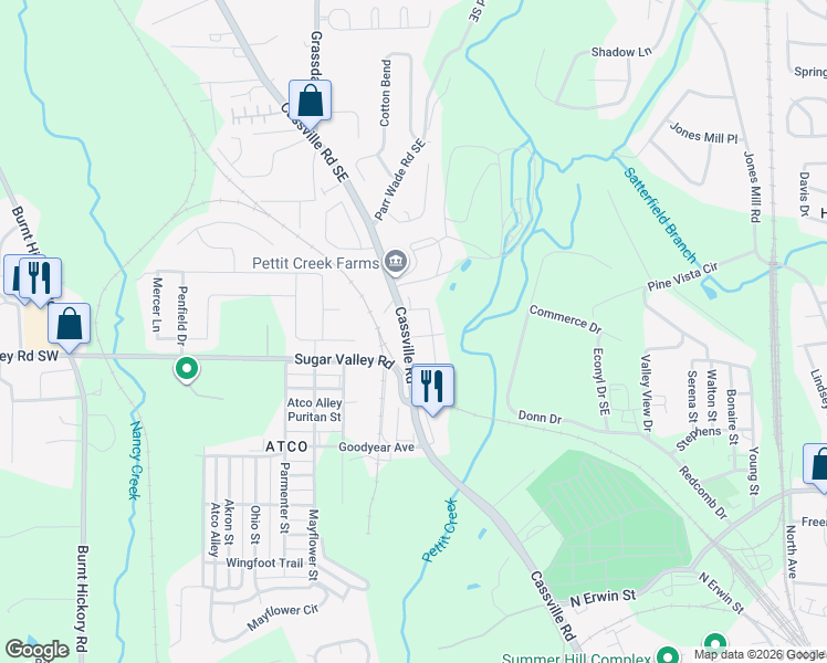 map of restaurants, bars, coffee shops, grocery stores, and more near 320 Georgia 293 in Cartersville
