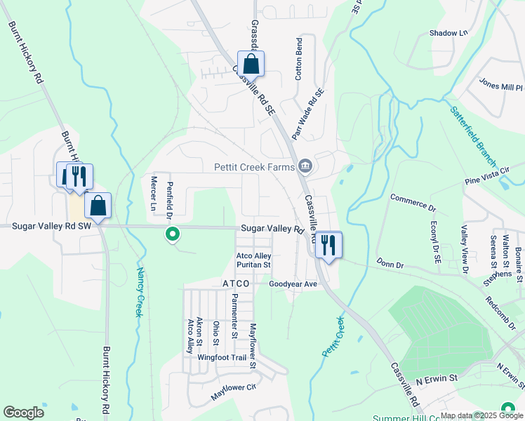 map of restaurants, bars, coffee shops, grocery stores, and more near 40 Stadelman Court in Cartersville