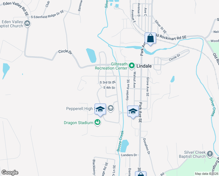 map of restaurants, bars, coffee shops, grocery stores, and more near 4 South 4th Street in Lindale