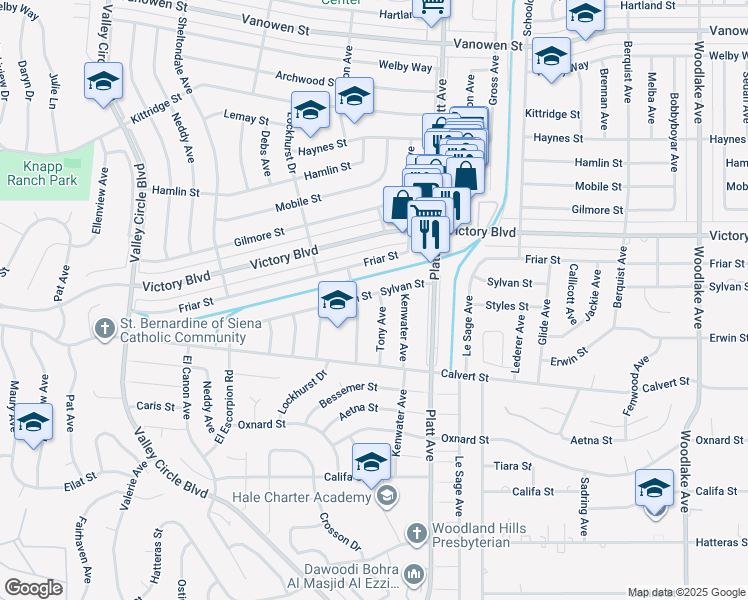 map of restaurants, bars, coffee shops, grocery stores, and more near 6231 Tony Avenue in Los Angeles
