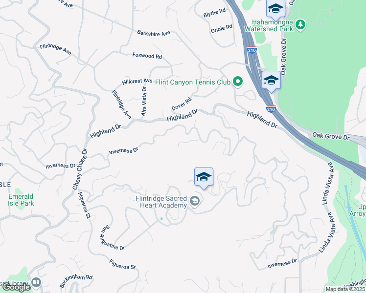 map of restaurants, bars, coffee shops, grocery stores, and more near 540 Haverstock Road in La Cañada Flintridge
