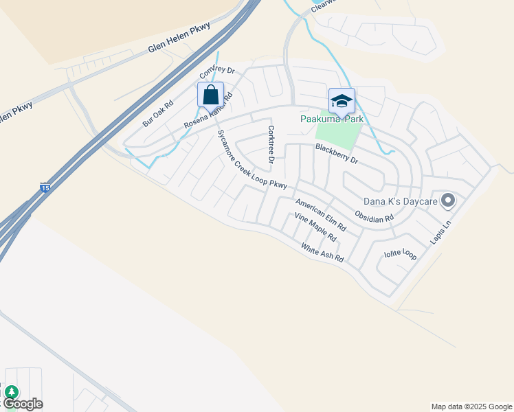 map of restaurants, bars, coffee shops, grocery stores, and more near 17984 Valerian Way in San Bernardino