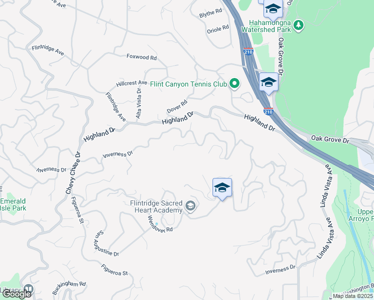 map of restaurants, bars, coffee shops, grocery stores, and more near 520 Haverstock Road in La Cañada Flintridge