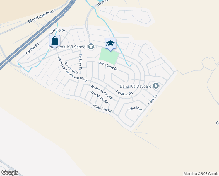 map of restaurants, bars, coffee shops, grocery stores, and more near 3815 Obsidian Road in San Bernardino