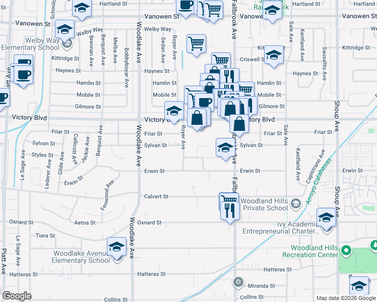 map of restaurants, bars, coffee shops, grocery stores, and more near 6224 Royer Avenue in Los Angeles