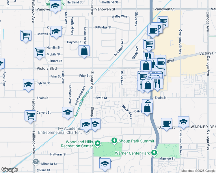 map of restaurants, bars, coffee shops, grocery stores, and more near 6258 Nita Avenue in Los Angeles