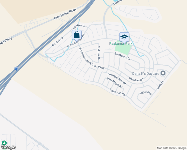 map of restaurants, bars, coffee shops, grocery stores, and more near 17984 Valerian Way in San Bernardino