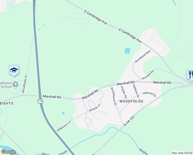 map of restaurants, bars, coffee shops, grocery stores, and more near 1307 Marshall Road in Greenwood