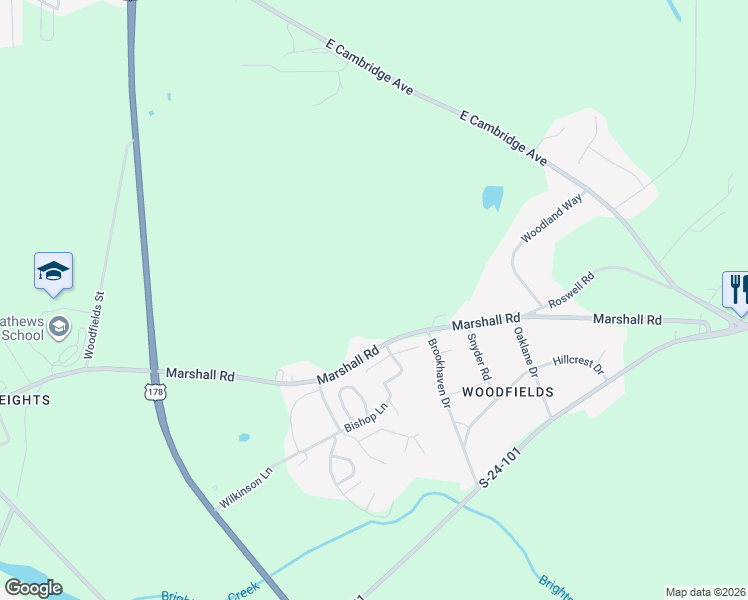 map of restaurants, bars, coffee shops, grocery stores, and more near 1307 Marshall Road in Greenwood