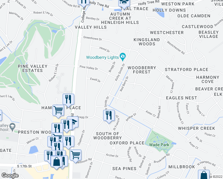 map of restaurants, bars, coffee shops, grocery stores, and more near 3324 Kirby Smith Drive in Wilmington