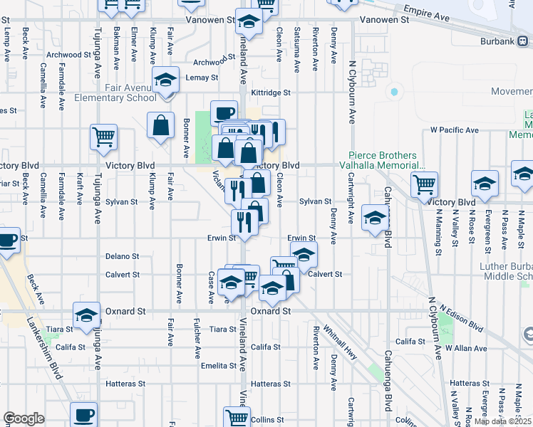 map of restaurants, bars, coffee shops, grocery stores, and more near 6240 Craner Avenue in Los Angeles
