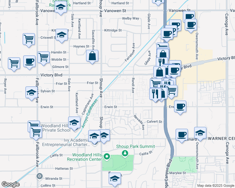 map of restaurants, bars, coffee shops, grocery stores, and more near 6240 Nita Avenue in Los Angeles