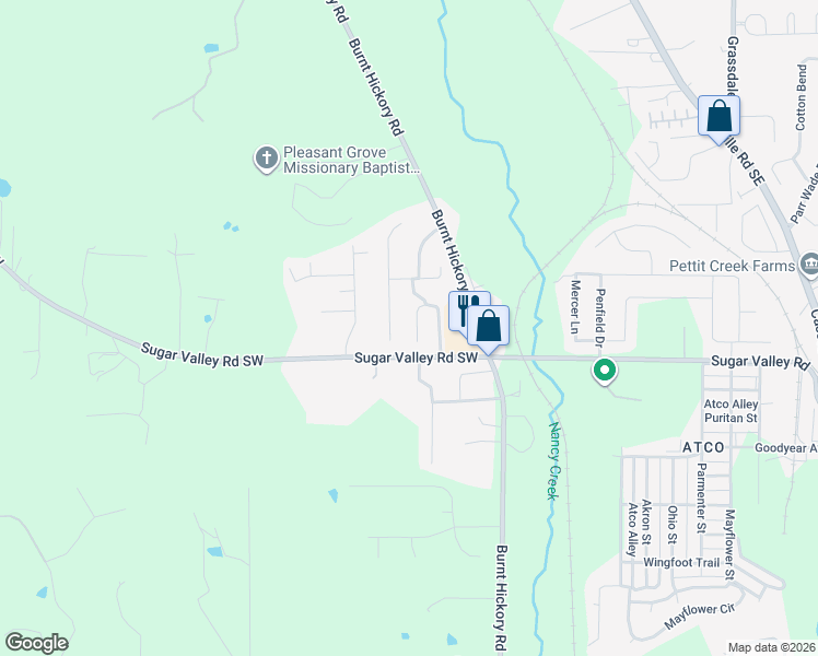 map of restaurants, bars, coffee shops, grocery stores, and more near 60 Oakbrook Drive in Cartersville