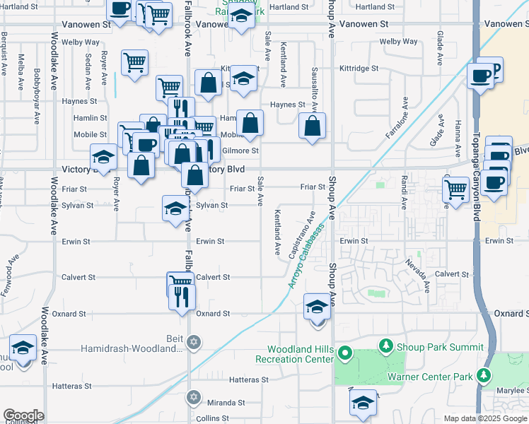 map of restaurants, bars, coffee shops, grocery stores, and more near 6236 Sale Avenue in Los Angeles