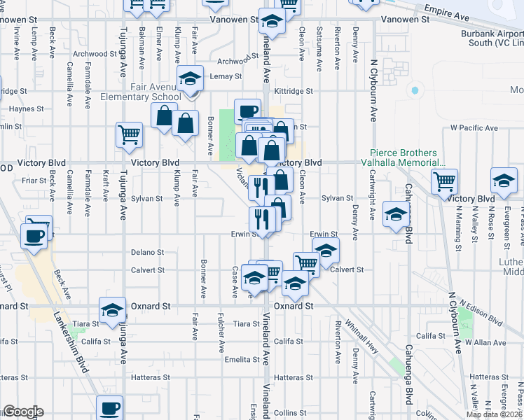 map of restaurants, bars, coffee shops, grocery stores, and more near 6313 Vicland Place in Los Angeles