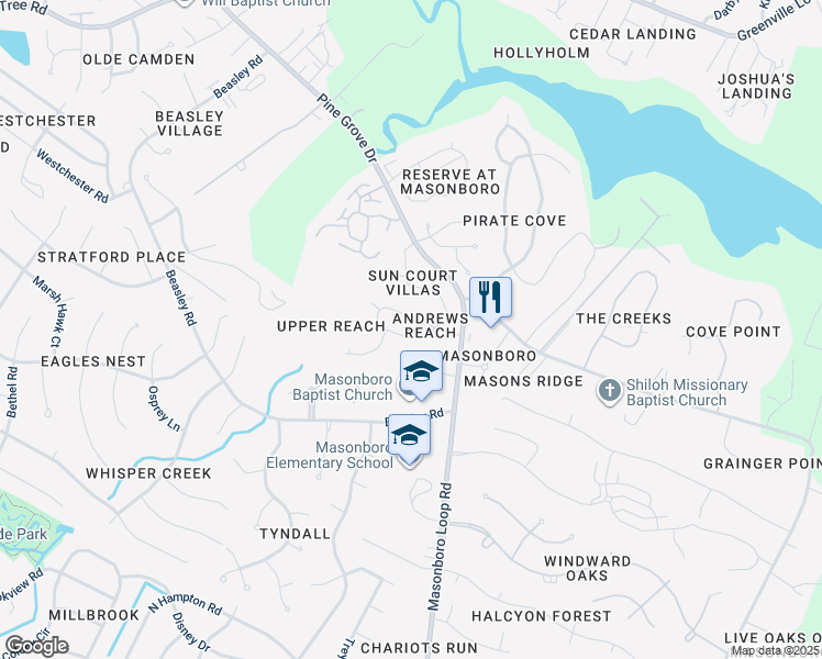 map of restaurants, bars, coffee shops, grocery stores, and more near 5412 Andrews Reach Loop in Wilmington