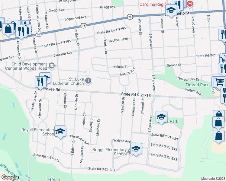 map of restaurants, bars, coffee shops, grocery stores, and more near 710 South Franklin Drive in Florence