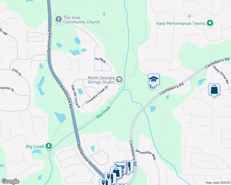 map of restaurants, bars, coffee shops, grocery stores, and more near 5319 Eton Court in Cumming