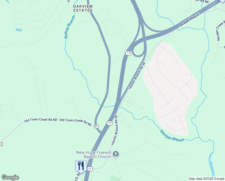 map of restaurants, bars, coffee shops, grocery stores, and more near 30 Maco Road Northeast in Leland