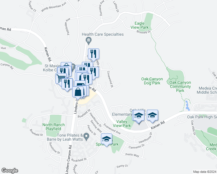 map of restaurants, bars, coffee shops, grocery stores, and more near 754 Bellagio Court in Oak Park
