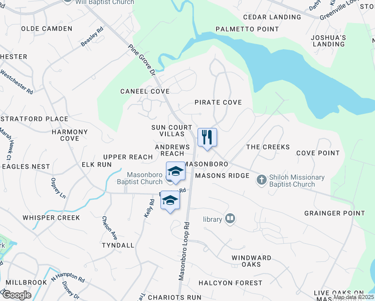 map of restaurants, bars, coffee shops, grocery stores, and more near 5405 Andrews Reach Loop in Wilmington
