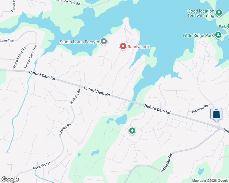 map of restaurants, bars, coffee shops, grocery stores, and more near 1845 Ridge Road in Cumming