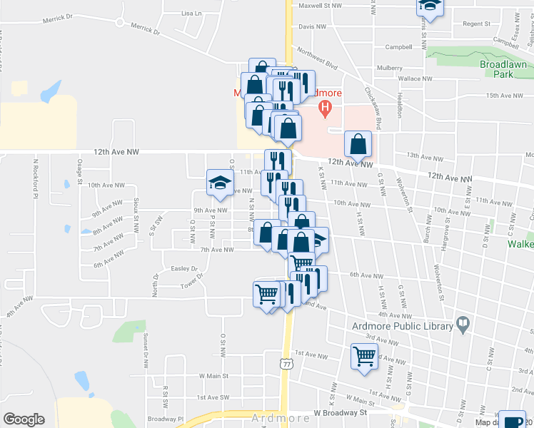 map of restaurants, bars, coffee shops, grocery stores, and more near 1202 9th Avenue Northwest in Ardmore