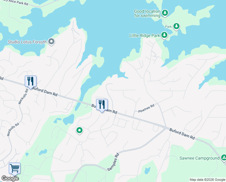 map of restaurants, bars, coffee shops, grocery stores, and more near 2320 Rebel Road in Cumming