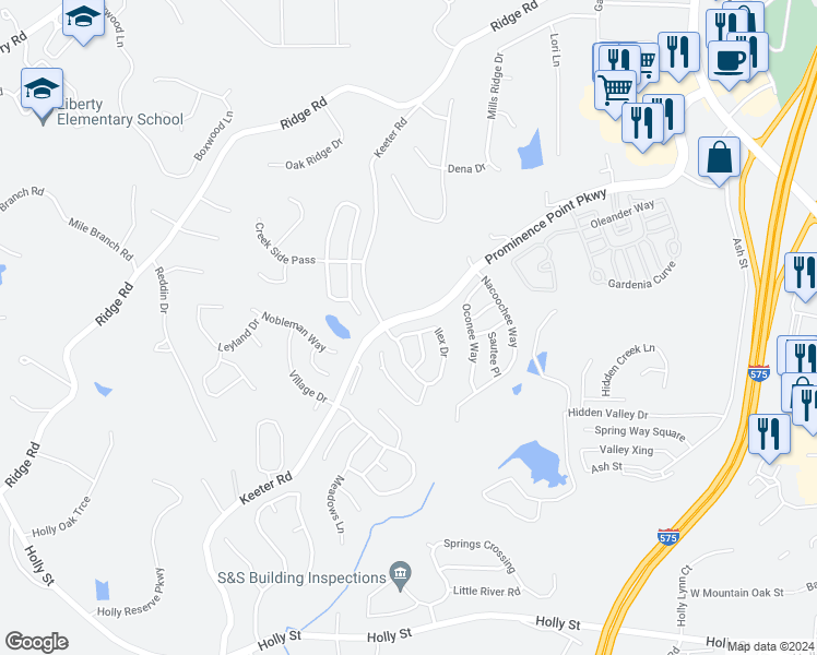 map of restaurants, bars, coffee shops, grocery stores, and more near 202 Ilex Drive in Canton