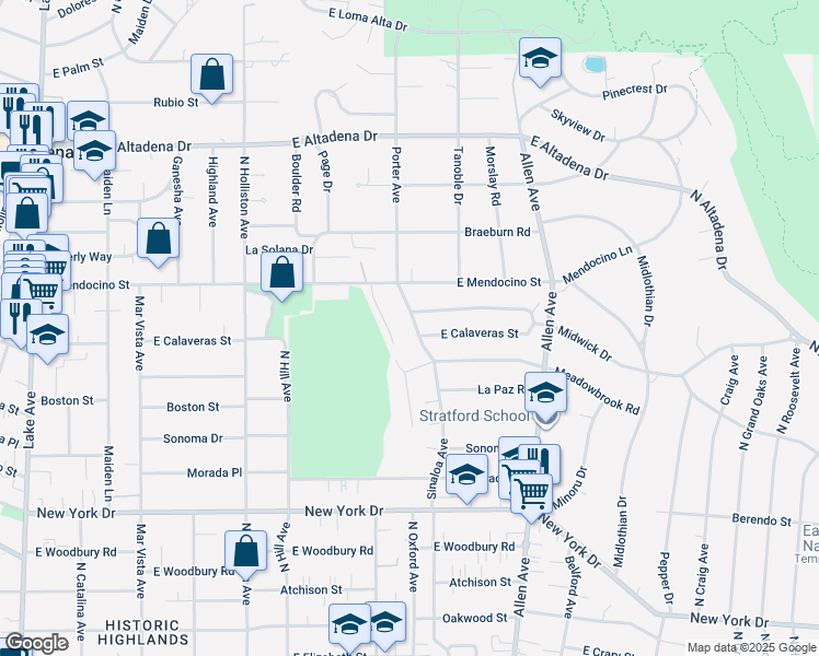 map of restaurants, bars, coffee shops, grocery stores, and more near 2261 Sinaloa Avenue in Altadena