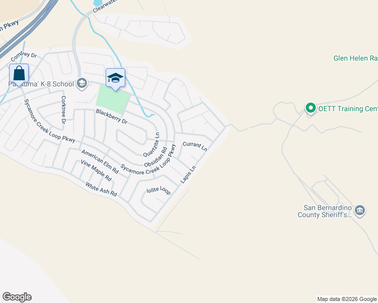 map of restaurants, bars, coffee shops, grocery stores, and more near 3987 Button Bush Court in San Bernardino