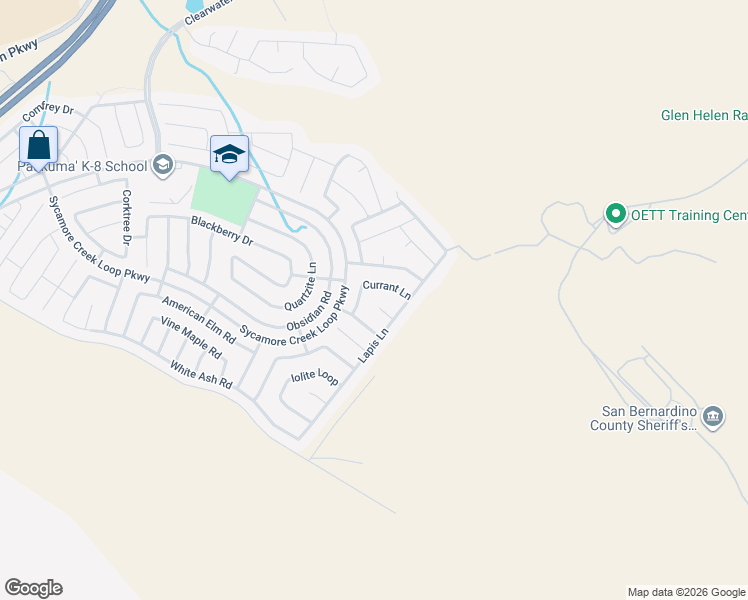 map of restaurants, bars, coffee shops, grocery stores, and more near 3987 Button Bush Court in San Bernardino